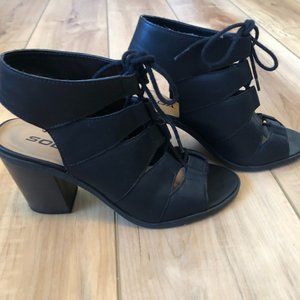Soda Black Faux Leather Gladiator Lace Up Heeled Sandal Booties Boots Heels